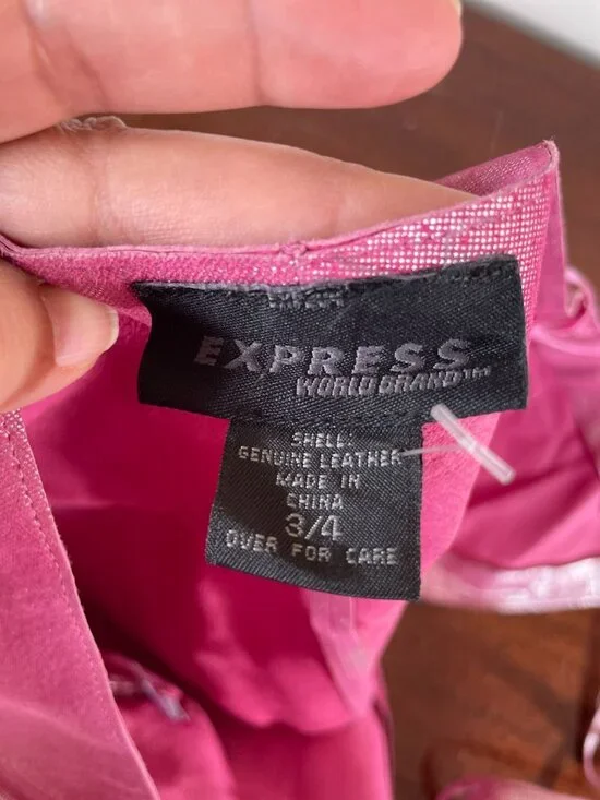 Rare Vintage Y2K Express Hot Pink 100% Leather Halter Top Skirt Set Sz XS Fest - Picture 16 of 16